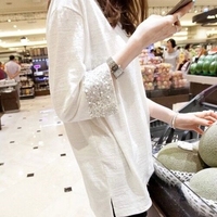 白色打底衫短袖早秋季设计感竹节棉长袖T恤女宽松大码中长款上衣