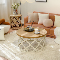 创意美式圆形茶几复古北欧民宿沙发小户型茶桌角边几家用艺术家具