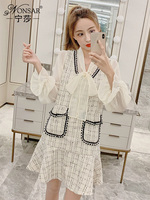宁莎秋季新款韩版时尚洋气小个子短裙小香风长袖连衣裙两件套女潮