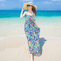 沙滩裙波西米亚长裙夏季海边度假雪纺连衣裙女吊带碎花大码显瘦裙