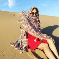 波西米亚民族风女夏季旅游拍照沙滩防晒超大棉麻围巾空调披肩两用