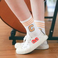 夏季韩国女袜条纹字母运动全棉高筒三条杠学院风中筒足球棒球袜子