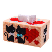 3D十字绣套件立体绣毛线绣纸巾盒抽纸盒求爱猫DIY手工爱情情侣猫