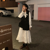 初秋裙子女2019年新款韩版气质秋装白色连衣裙女装秋款马甲两件套
