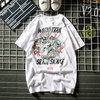 美式街头抽象白虎大蛇短袖T恤男士嘻哈潮牌夏季新款tee日系半袖衫