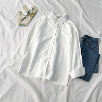纯色长袖白衬衫春季2019新款女韩版设计感小众polo领秋冬打底上衣