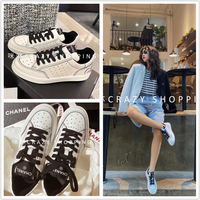 代购Chanel香奈儿新款黑白平底休闲字母系带运动板鞋小白鞋女鞋