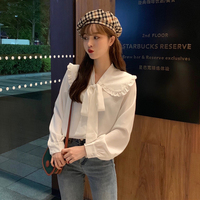 2019秋季新款韩版时尚洋气减龄娃娃领宽松法式蝴蝶结长袖衬衫女装