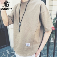 sundipy夏季T恤男装宽松短袖欧美时尚百搭休闲潮纯色上衣体恤衫