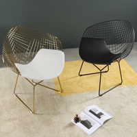 北欧创意铁艺椅子简约现代金属椅户外镂空网椅休闲椅金色网红凳子