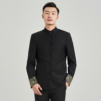 立领唐装男士单件修身青年中国风龙纹中式盘扣结婚礼外套表演主持