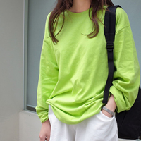 糖果色打底衫中长款宽松长袖t恤女学生ins潮2019春季韩版绿色上衣
