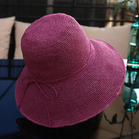夏季新款拉拉草帽女手工编织彩色出游防嗮渔夫太阳帽遮阳帽可折叠