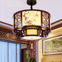 中式复古实木吊灯 餐厅茶楼包房客厅灯饰 仿古简约中国风羊皮灯具
