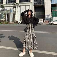 时尚套装女韩版套头毛衣宽松圆领长袖针织衫秋冬季半身裙子两件套