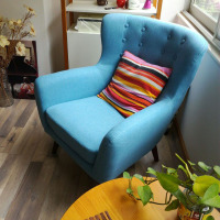 北欧布艺单人沙发椅子小户型简约现代美式客厅软包小沙发老虎椅子