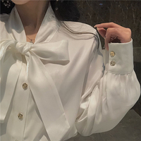 人鱼姬设计感小众衬衫长袖女2019秋季新款白色蝴蝶结韩版宽松衬衣