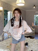 韩版复古卡通印花短袖T恤女夏季百搭圆领宽松休闲设计感小众上衣