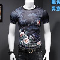 2018夏季新款短袖T恤男装个性印花圆领中国风潮男修身半袖上衣男