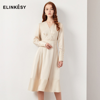 ELINKESY2019秋装新款遮肚收腰显瘦中长款连衣裙气质修身A字裙女