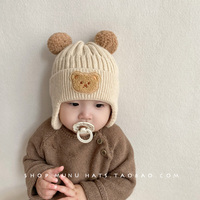 宝宝毛线帽子可爱小熊护耳帽儿童冬季加厚保暖针织帽韩版婴幼儿帽