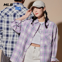 MLB官方 男女梭织衬衫情侣外套格纹休闲宽松时尚22秋季WS002