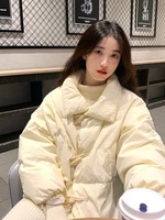 复古牛角扣羽绒棉服女2022冬季新款设计感小众韩版加厚短款面包服