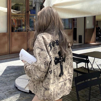 十字架牛仔外套女春季2023韩国潮牌长袖衬衫印花刺绣马甲夹克上衣