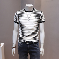 IDIJ男士条纹短袖t恤衫2022年夏季薄款韩版修身青年百搭半袖上衣