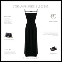 赫本风法式高级感黑色吊带连衣裙子女夏2022新款收腰显瘦气质长裙