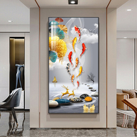 新中式九鱼图客厅玄关装饰画走廊过道鲤鱼现代简约挂画晶瓷镶钻画
