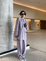 廓形紫色西装外套女秋季设计感小众套装韩版宽松oversize垫肩西服