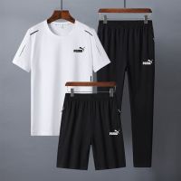 奥特莱斯品牌折扣夏季纯棉运动套装男短袖短裤大码健身跑步三件套