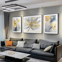 现代美式油画沙发背景墙装饰画手绘艺术画金箔画客厅挂画花卉壁画
