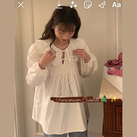 范雯雯 奶huhu的衬衫～韩国复古少女甜蜜纯色宽松系带娃娃领衬衣