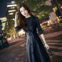 两件套背带连衣裙女2019秋冬新款韩版黑色中长款修身收腰显瘦皮裙