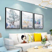 沙发背景墙客厅装饰画三联现代简约大气壁画餐厅床头北欧麋鹿挂画