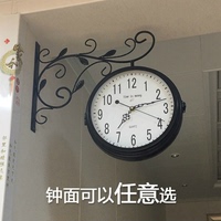 超静音  欧式钟表双面挂钟客厅美式现代简约创意铁艺挂钟双面挂表