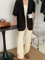 短袖西装外套女2022夏季新款韩版黑色中长款宽松显瘦垂感西服薄款