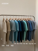 圆领短袖磨毛纯色t恤女Bluepops2022早秋季新款韩版显瘦打底上衣