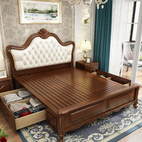 美式实木床1.8米橡胶木1.5m欧式公主床高箱储物双人床抽屉主卧室