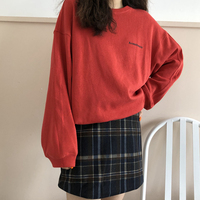 休闲套装女秋季2019新款字母套头卫衣+韩版格子半身裙时尚两件套