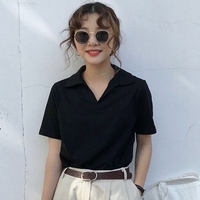 2018夏装新款韩版简约百搭纯色显瘦POLO领短袖T恤学生上衣女装潮