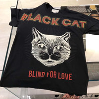Gucci 古奇18新款BLACK CAT猫咪背后字母logo男女同款圆领短袖T恤