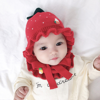 婴儿帽子秋冬0-2岁1新生儿6个月男女童宝宝毛线帽保暖护耳公主帽