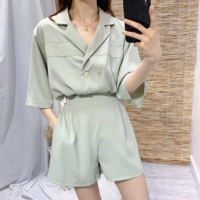 时尚套装女纯色西装领中袖上衣外套+短裤夏季新款韩版时尚女