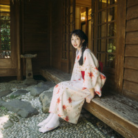 橘子点点原创百合花日本和服女正装传统改良和服日式浴衣摄影拍照