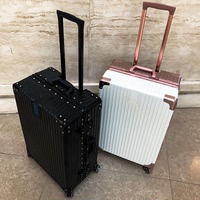 行李箱拉杆箱万向轮旅行箱女男韩版小清新复古铝框直角密码皮箱子
