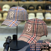 【韩国代购】MLB正品复古格子棒球帽NY红色B男女同款32CPDB911