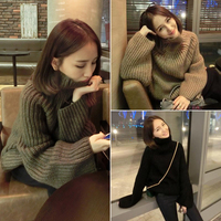 2018冬装新款宽松显瘦加厚高领套头毛衣韩国纯色针织衫外套女学生